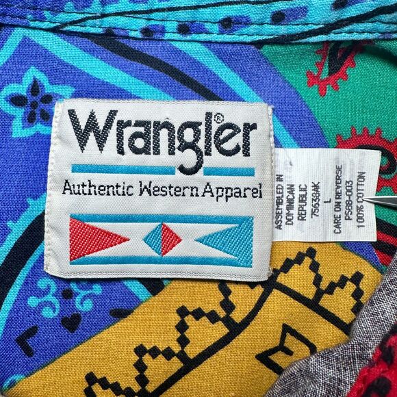Vintage Wrangler 90s Western Bandana Polka Dot Button-Up Shirt L - Picture 2 of 10